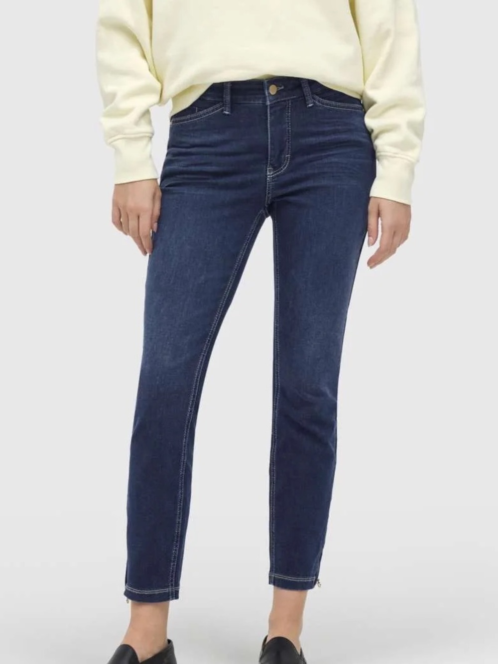 MAC Dream Chic Random Blue Wash Fluid Stretch Slim Ankle Zip Jeans 34 NWT